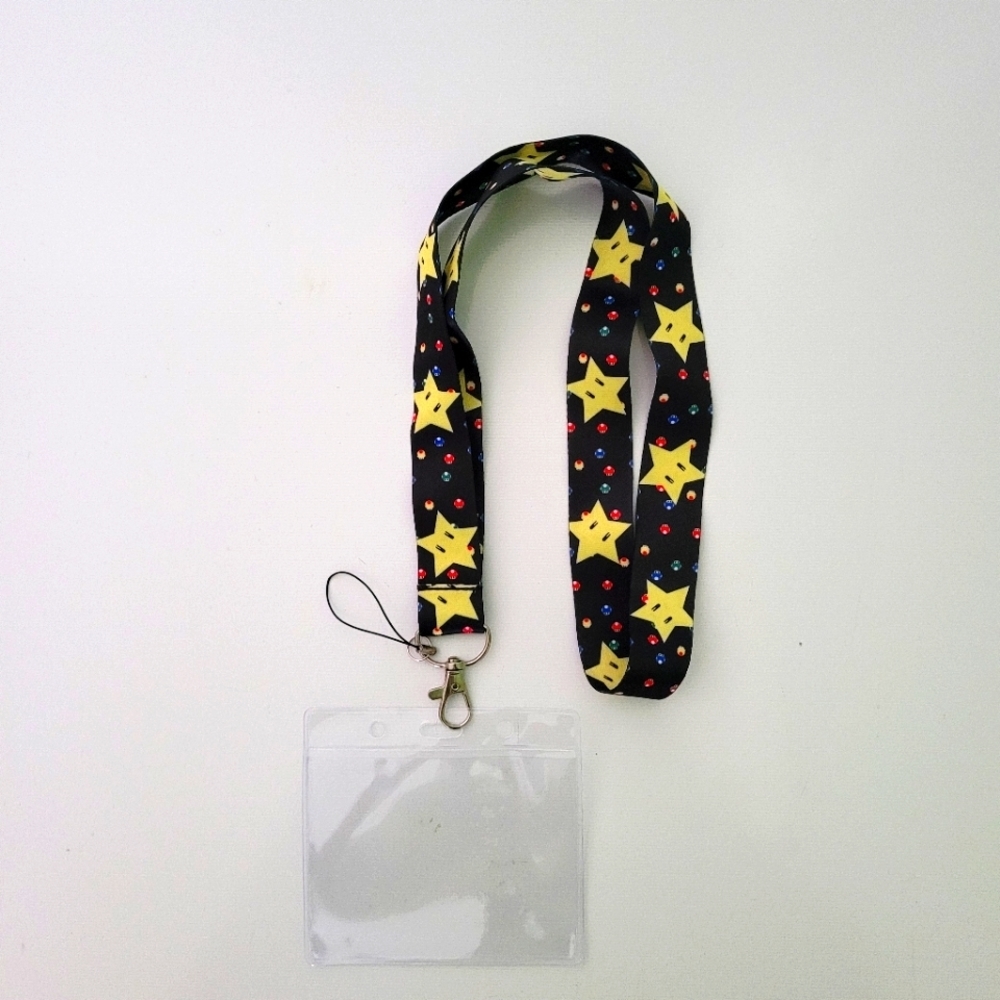 Best Nintendo Super Mario Star One Size Black Lanyard & Vaccine Card Holder